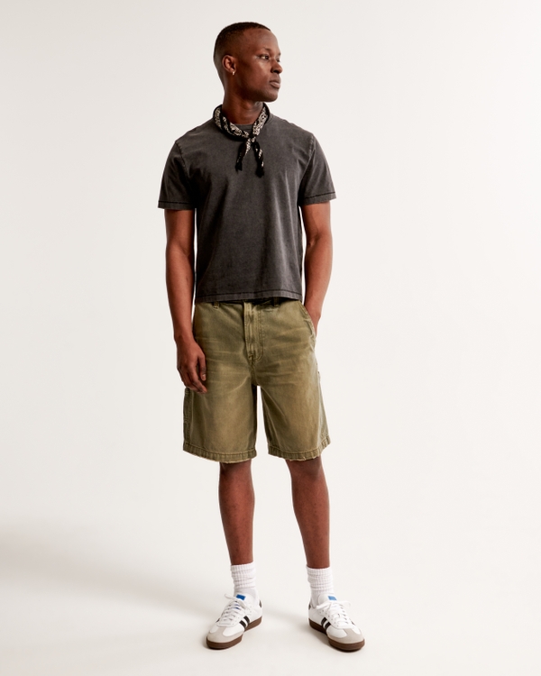 Jeans-Shorts in Baggy-Fit, Olive Green Wash