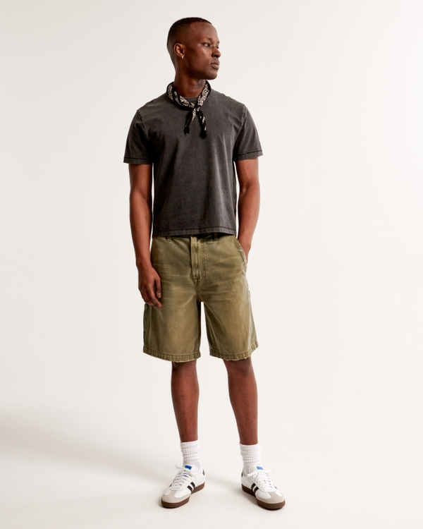 Baggy Denim Short, Olive Green Wash