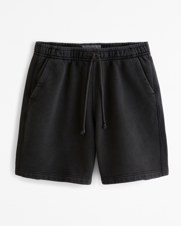 Relaxed Thrift-Inspired Fleece Short, Black