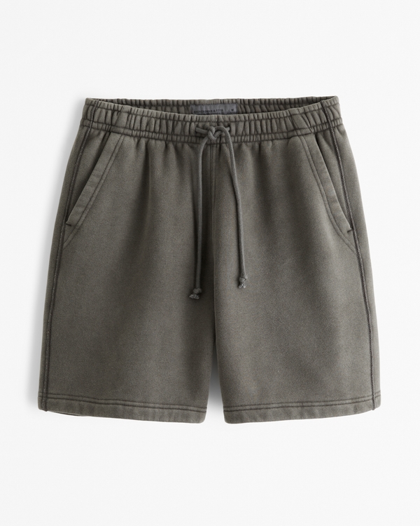 Relaxed Thrift-Inspired Fleece Short, Dark Olive Green