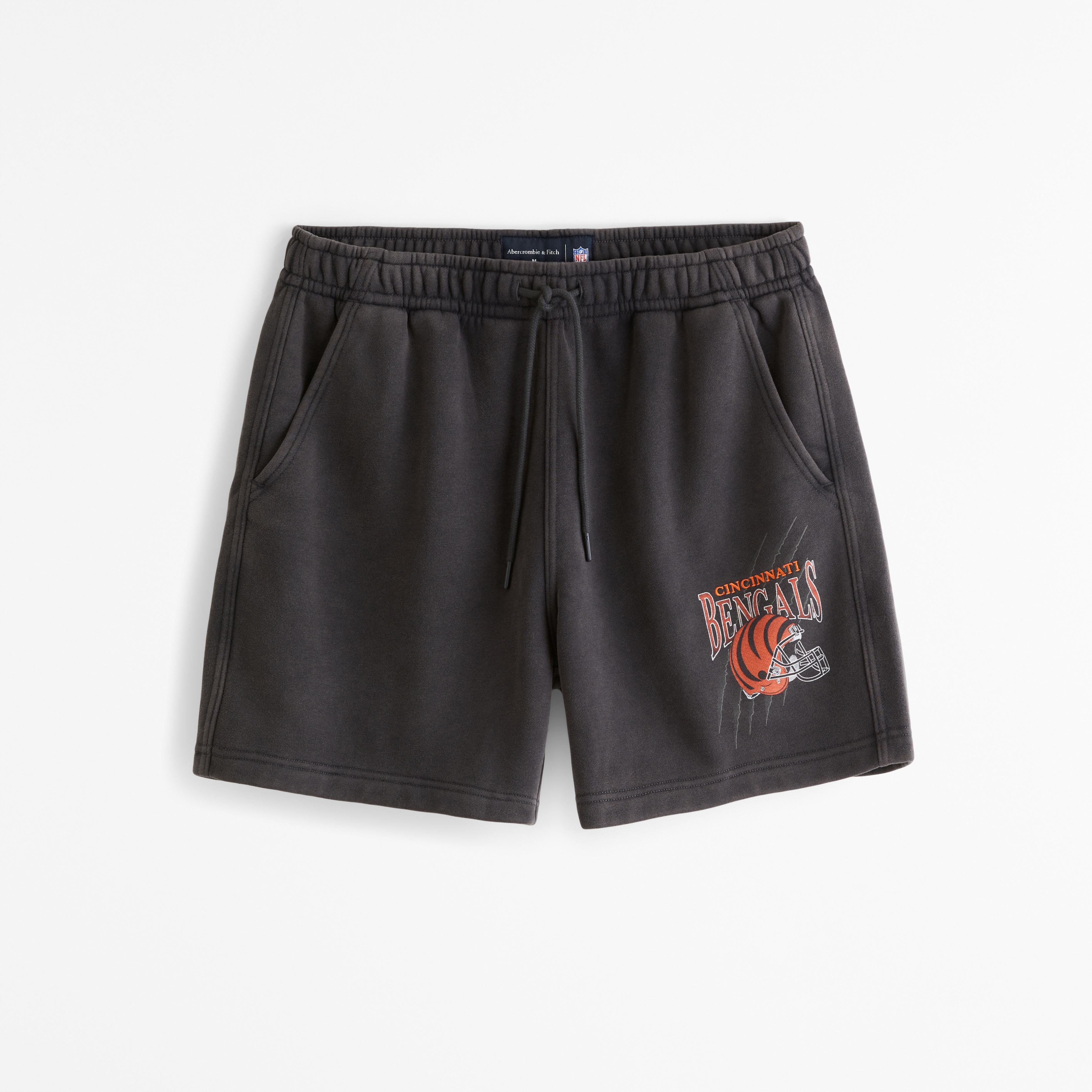 Мужские шорты Abercrombie & Fitch Cincinnati Bengals Thrift-Inspired Fleece Short, цвет: Чёрный — фото 1