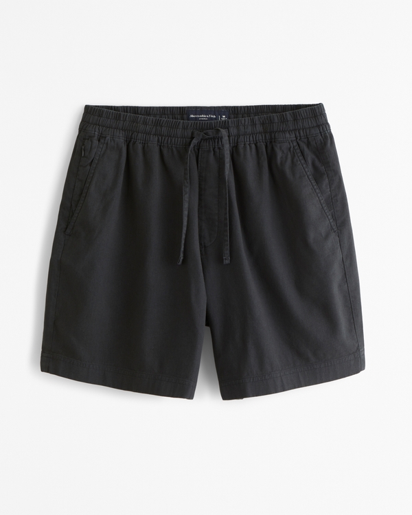 Relaxed Linen-Blend Pull-On Short, Black