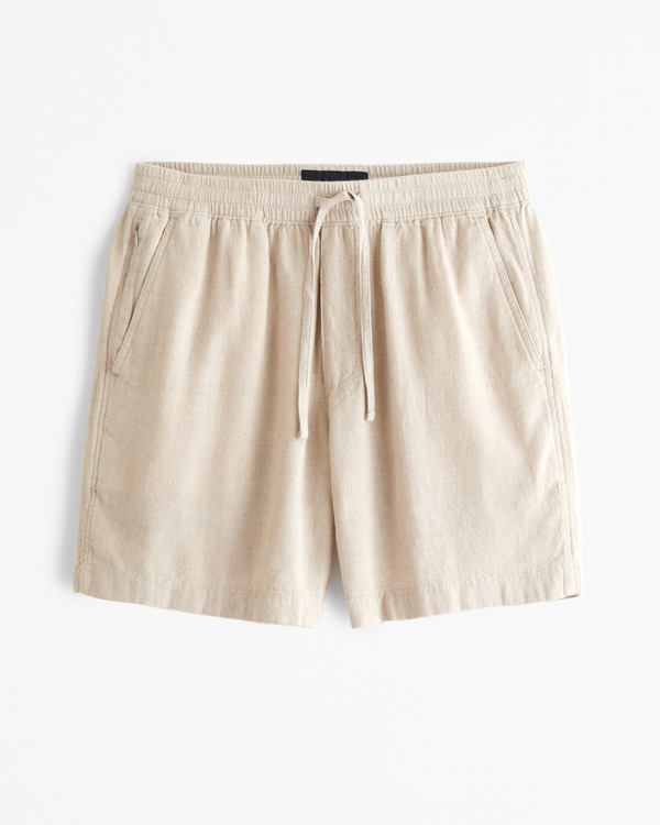 Relaxed Linen-Blend Pull-On Short, Beige