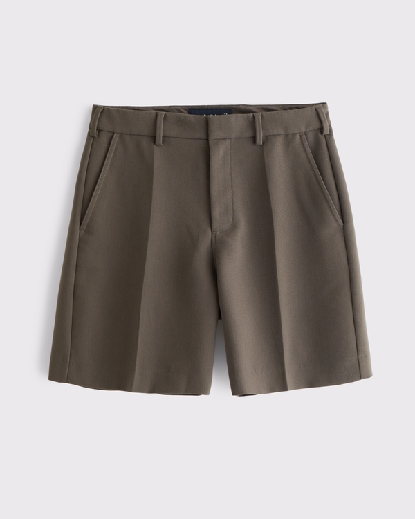Geklede short met vaste taille, Olijfbruin view 1