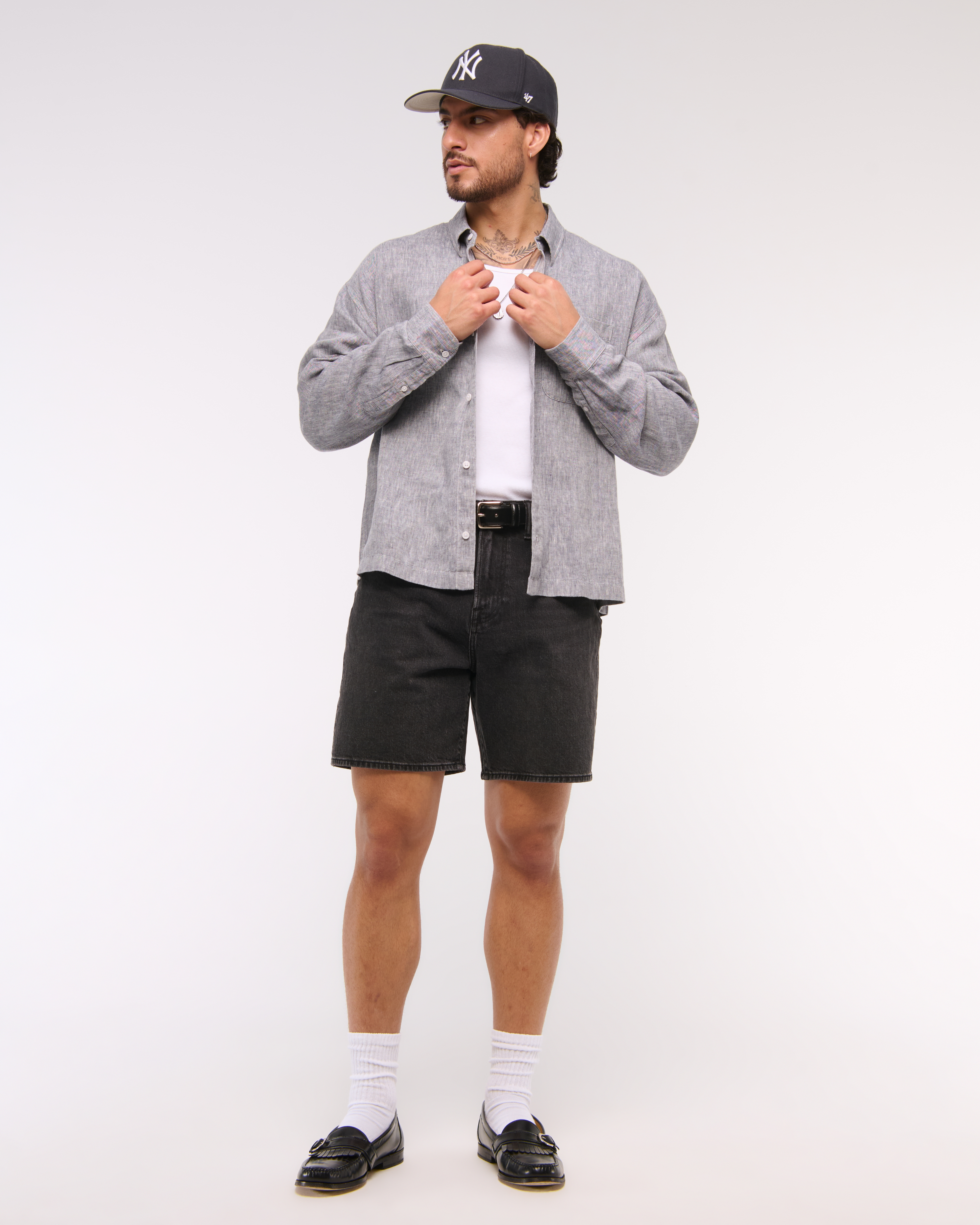 Abercrombie & Fitch Athletic Loose Denim Short In Black