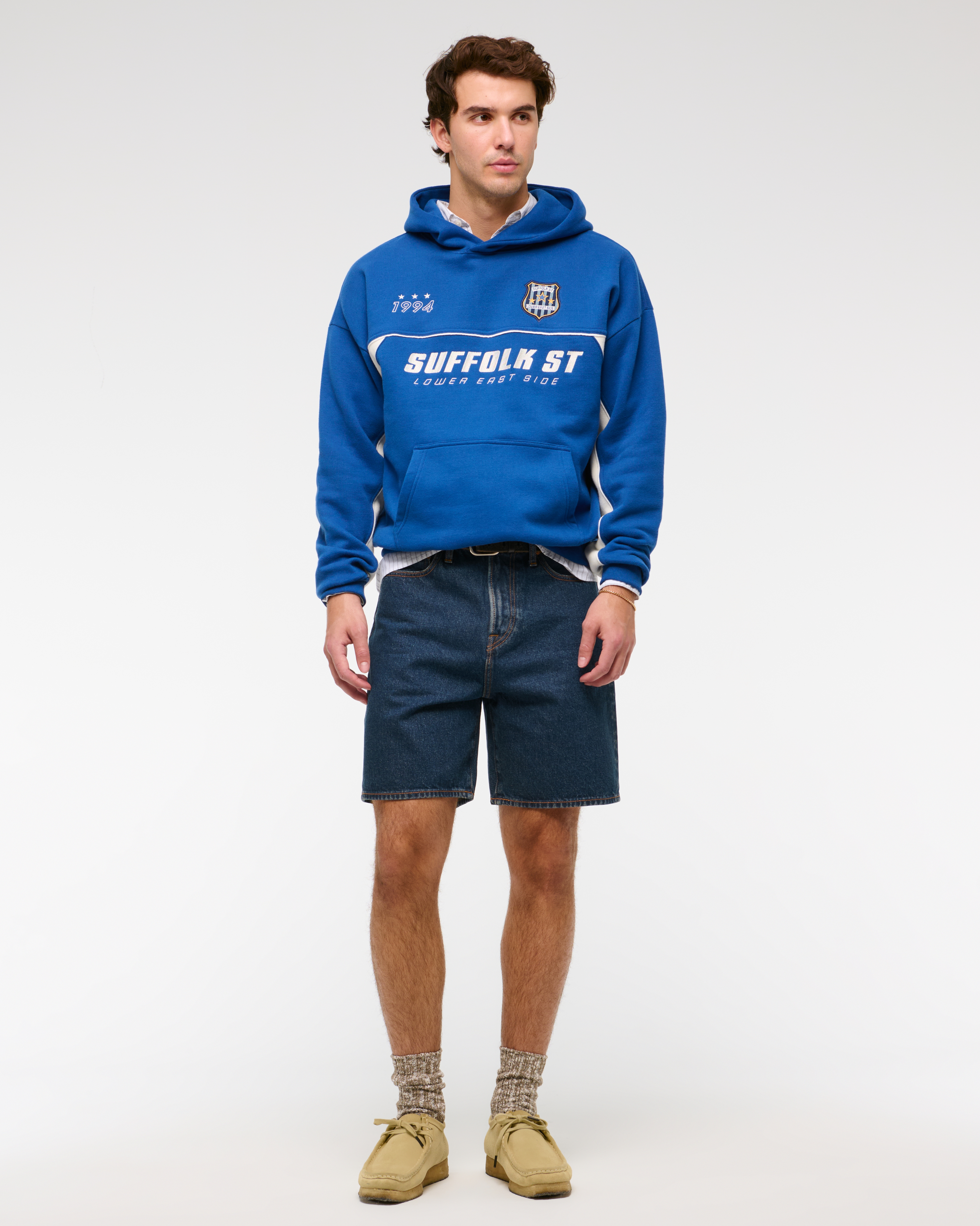 Abercrombie & Fitch Loose Denim Short In Blue