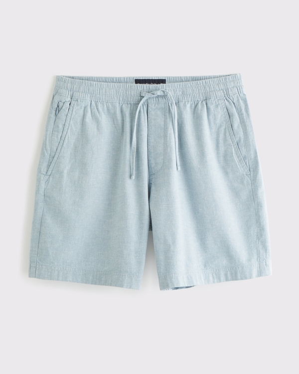 Relaxed Linen-Blend Pull-On Short, Light Blue view 1