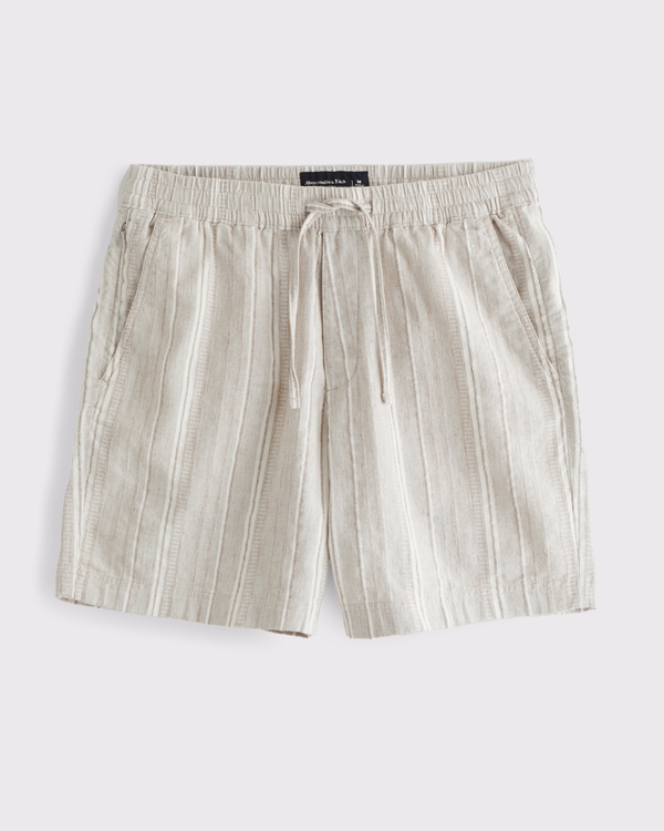 Relaxed Linen-Blend Pull-On Short, Beige Stripe view 2