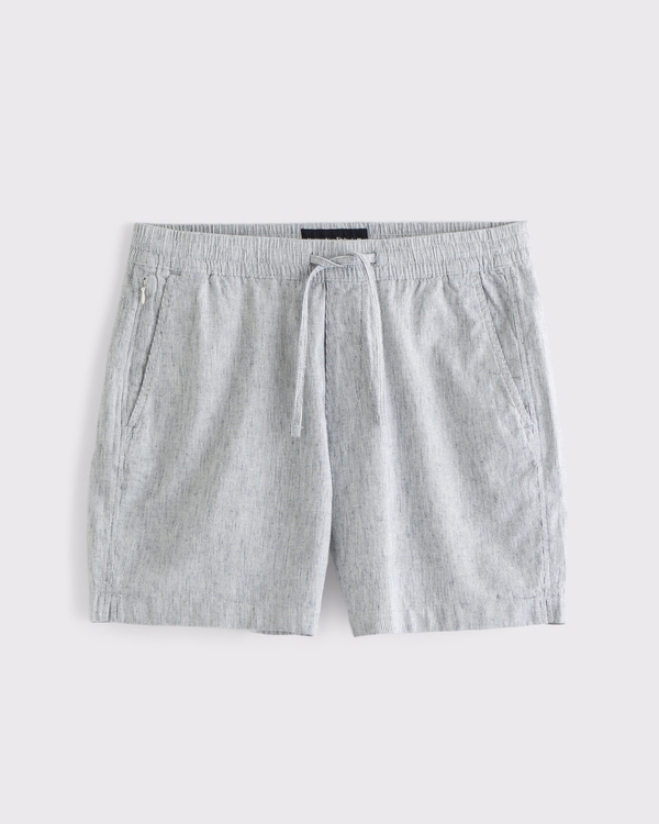 Linen-Blend Pull-On Short, Light Blue Stripe view 1