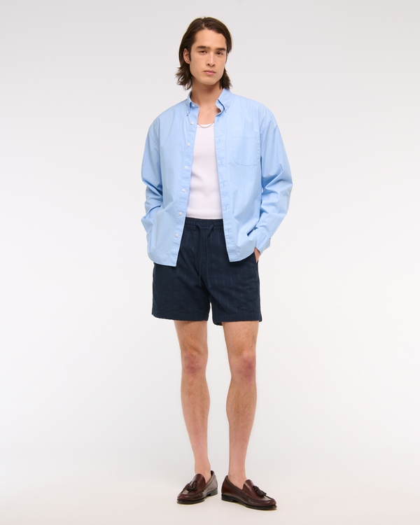 Linen-Blend Pull-On Short, Navy view 1