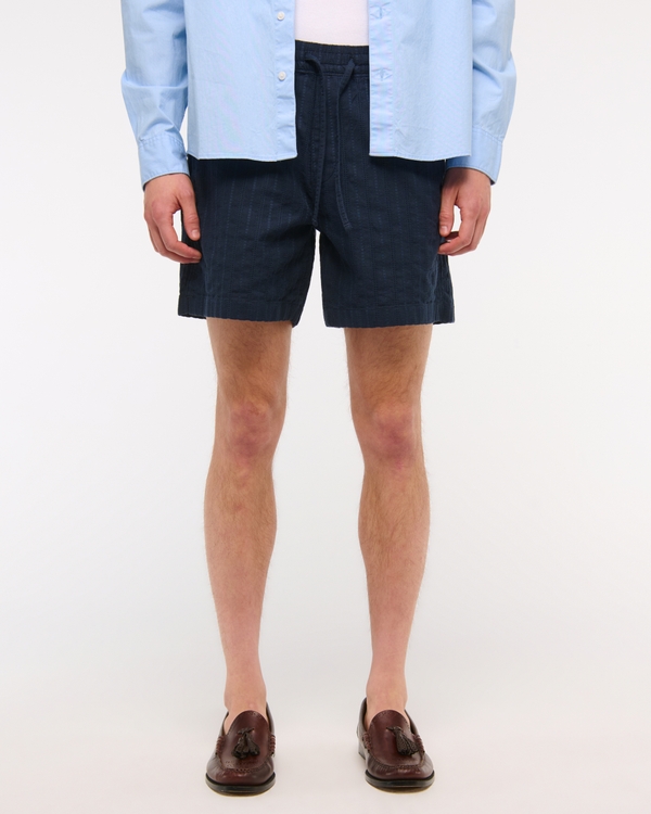 Linen-Blend Pull-On Short, Navy view 2