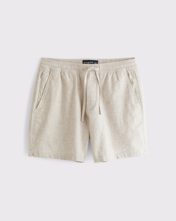 Linen-Blend Pull-On Short, Cream view 1
