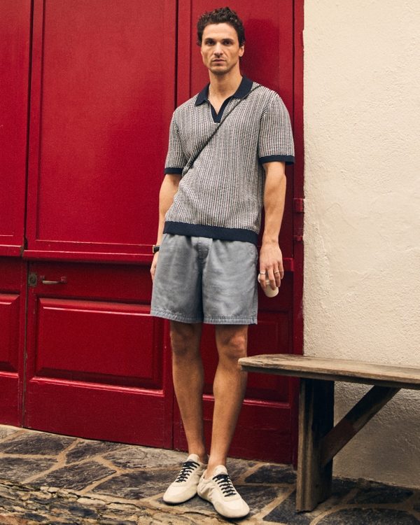 Cotton-Blend Pull-On Short, Cool Slate view 1