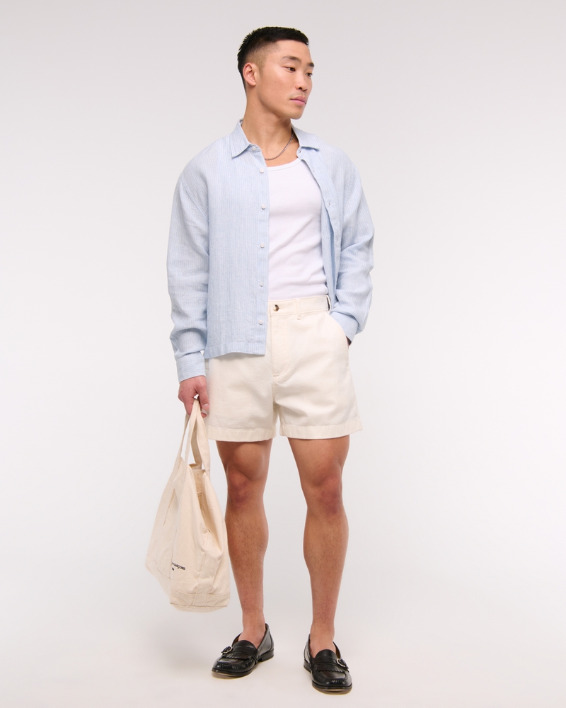 Linen-Blend Plainfront Short