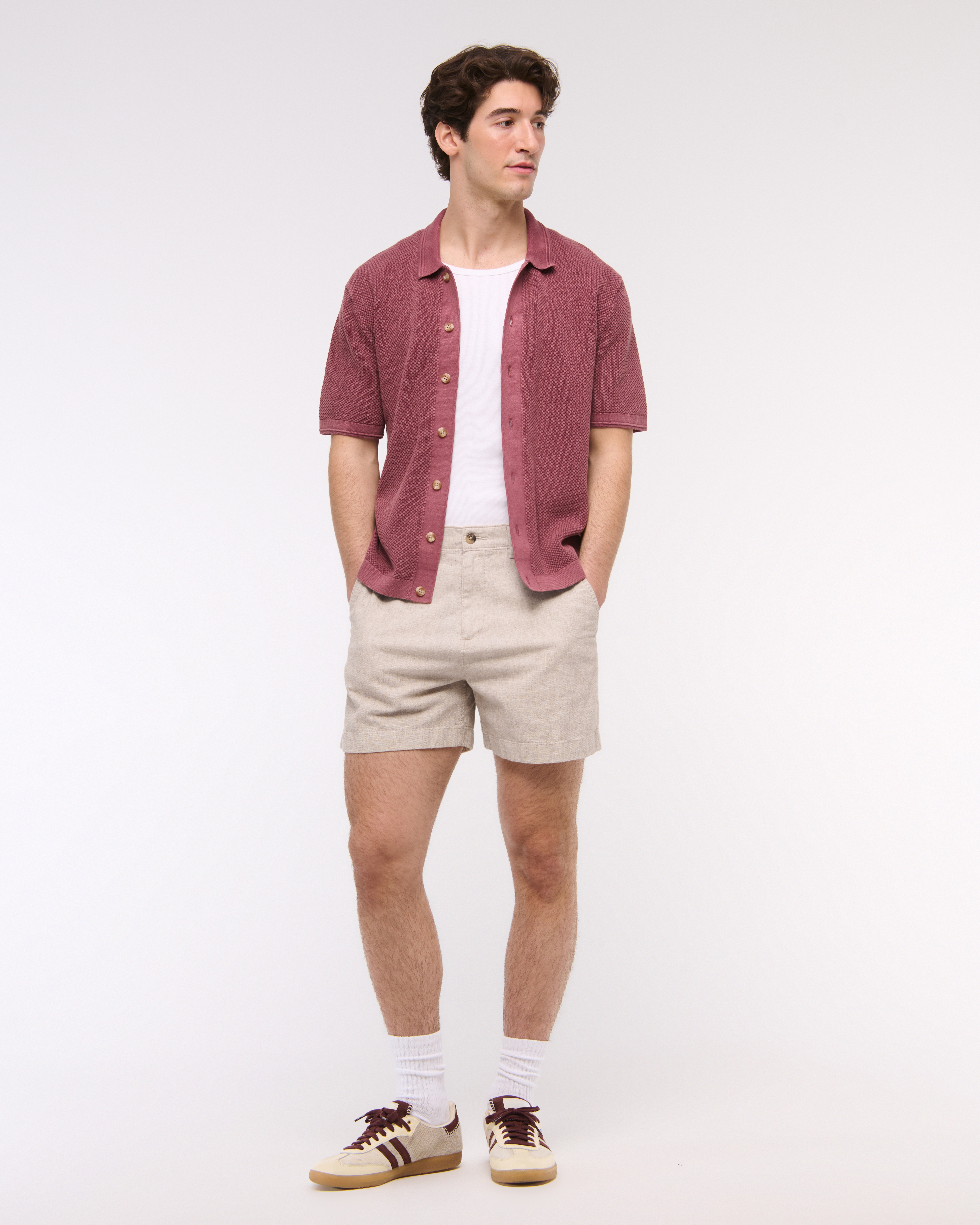 Abercrombie & Fitch Linen-blend Plainfront Short In Pink