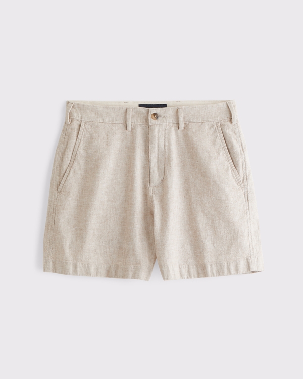 Linen-Blend Plainfront Short, Beige view 1