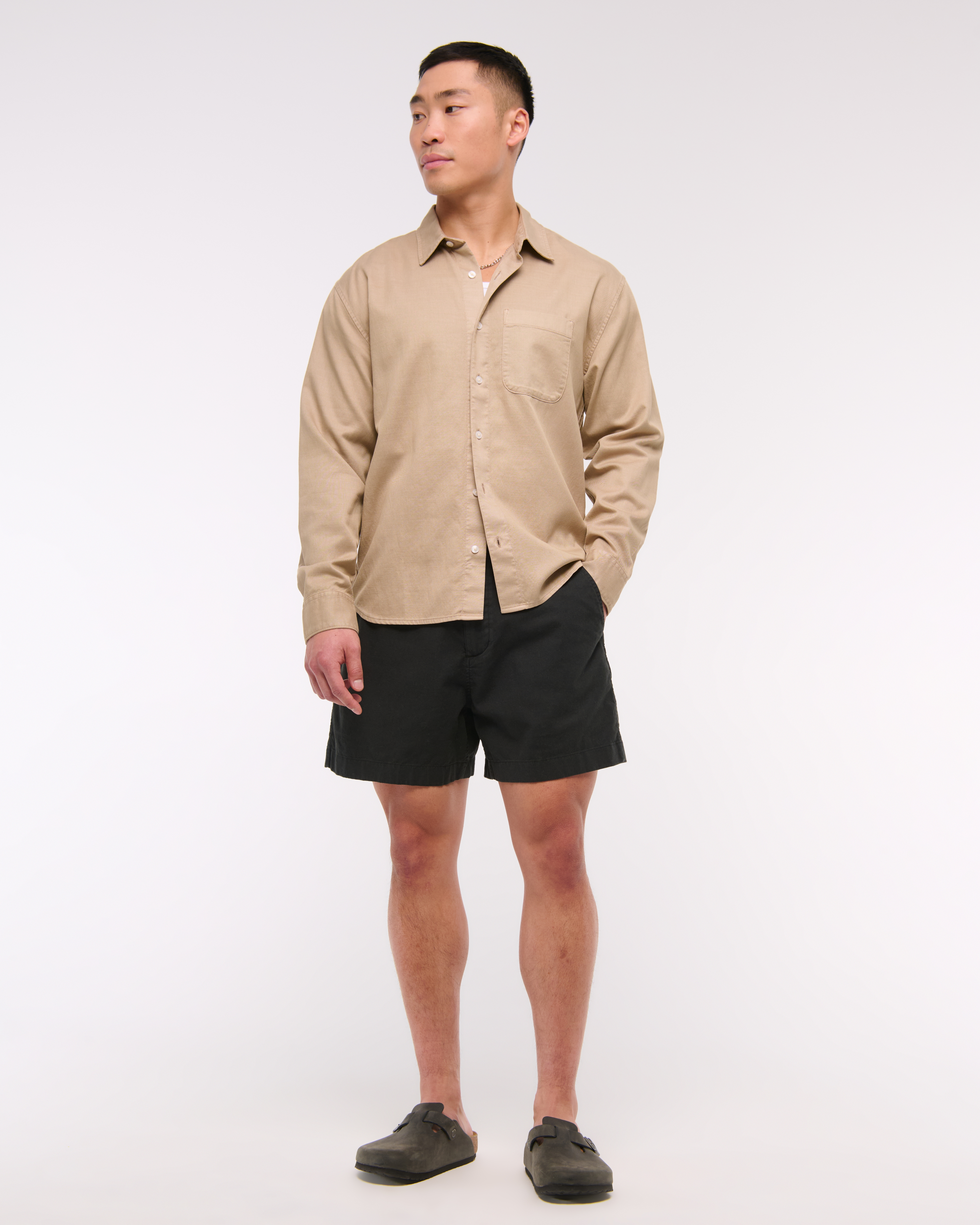Abercrombie & Fitch Linen-blend Plainfront Short In Black