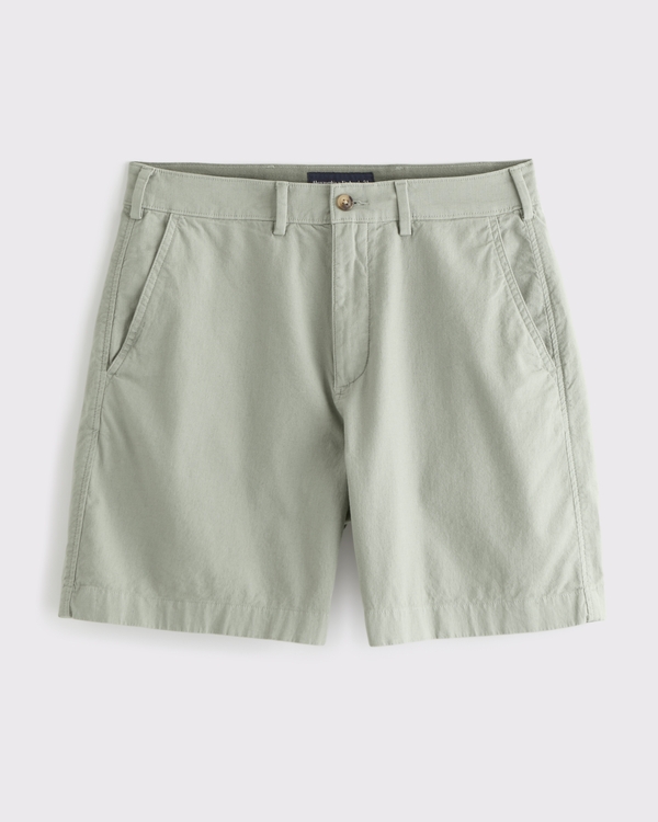 Linen-Blend Plainfront Short, Frosty Olive view 1