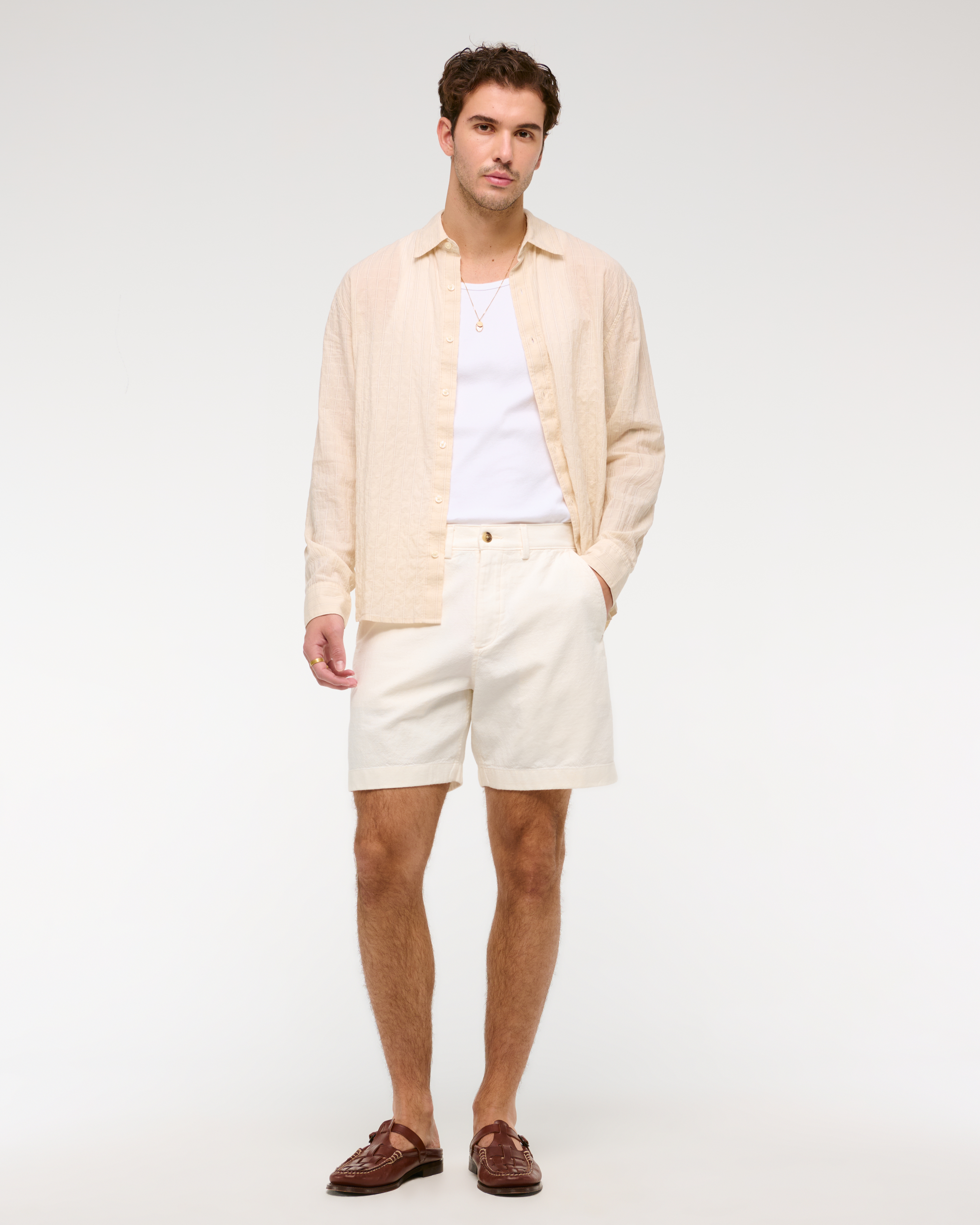 Abercrombie & Fitch Linen-blend Plainfront Short In White