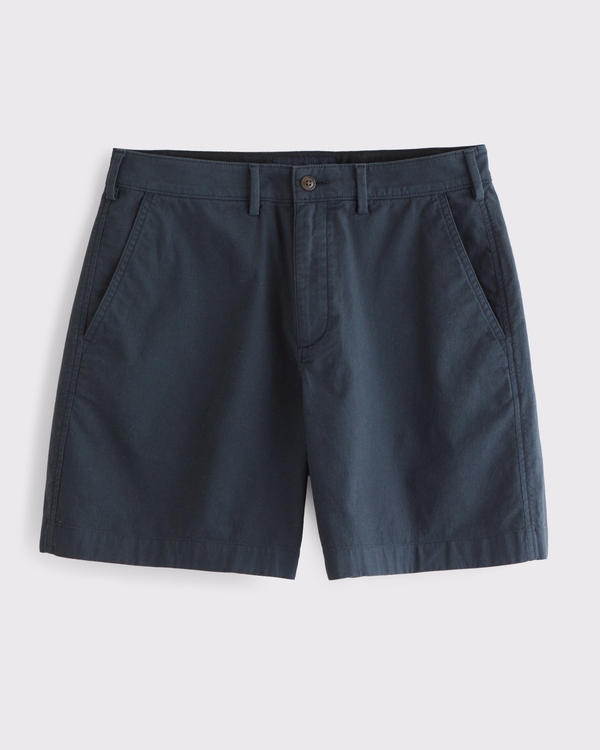 Linen-Blend Plainfront Short, Navy view 1