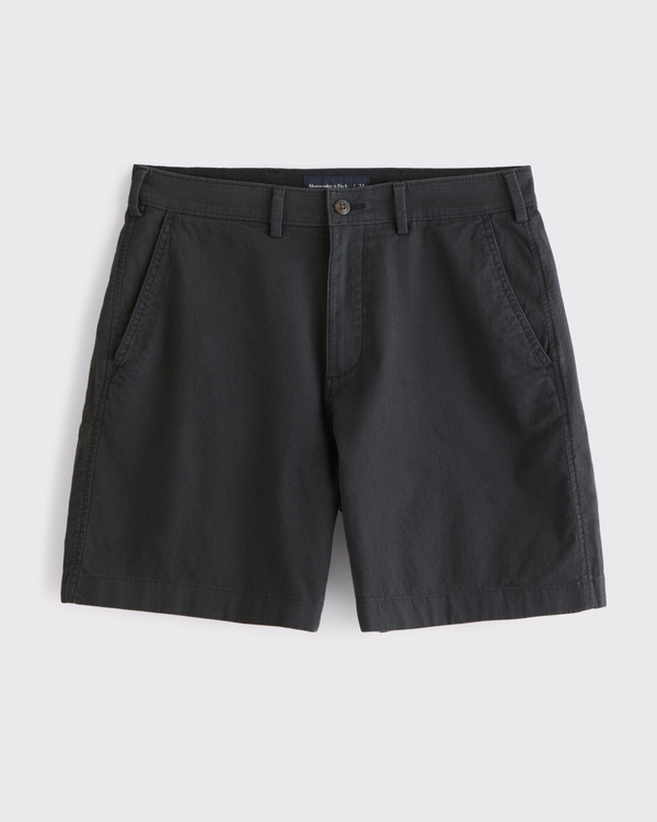 Linen-Blend Plainfront Short, Black view 1