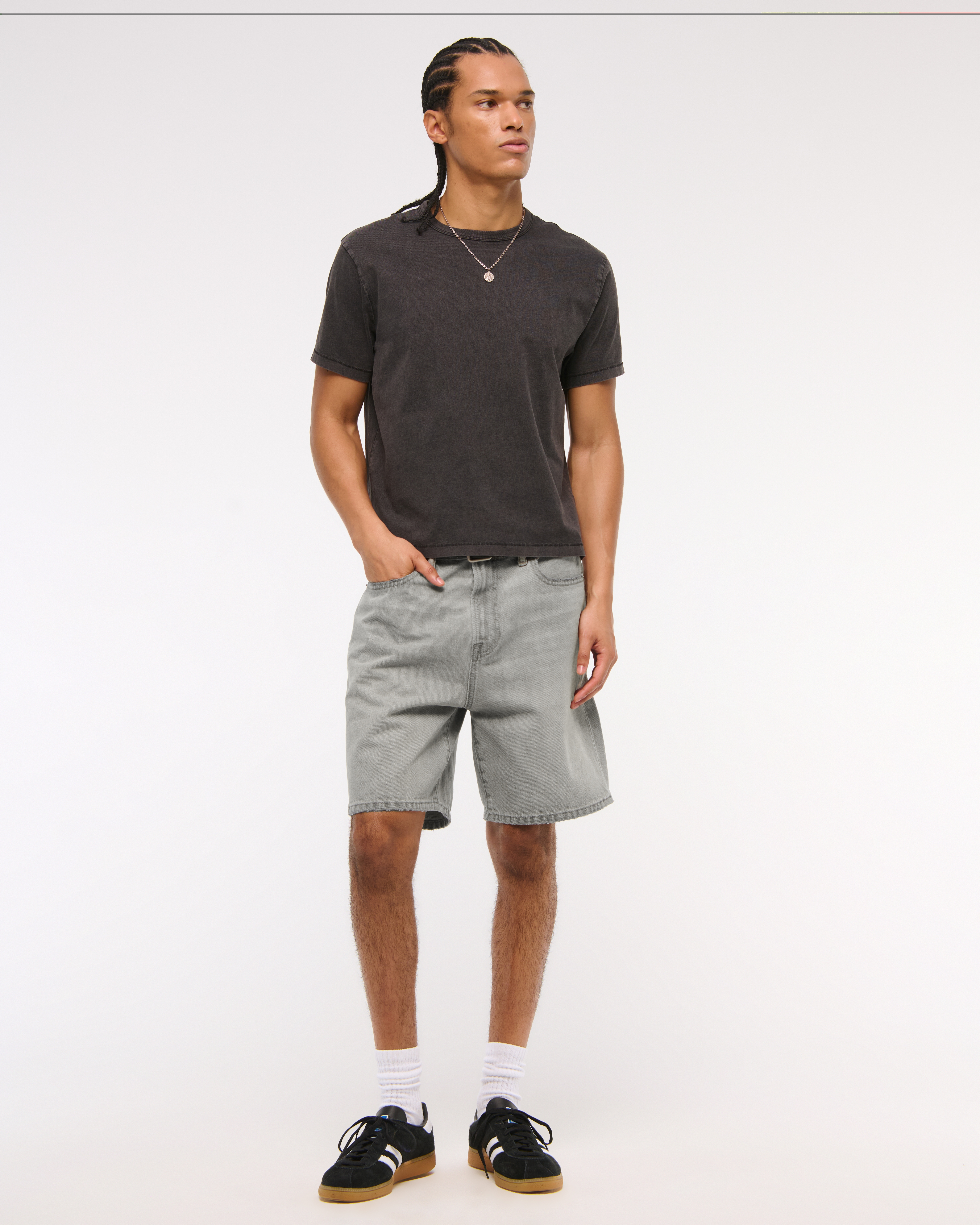 Abercrombie & Fitch Loose Denim Short In Gray