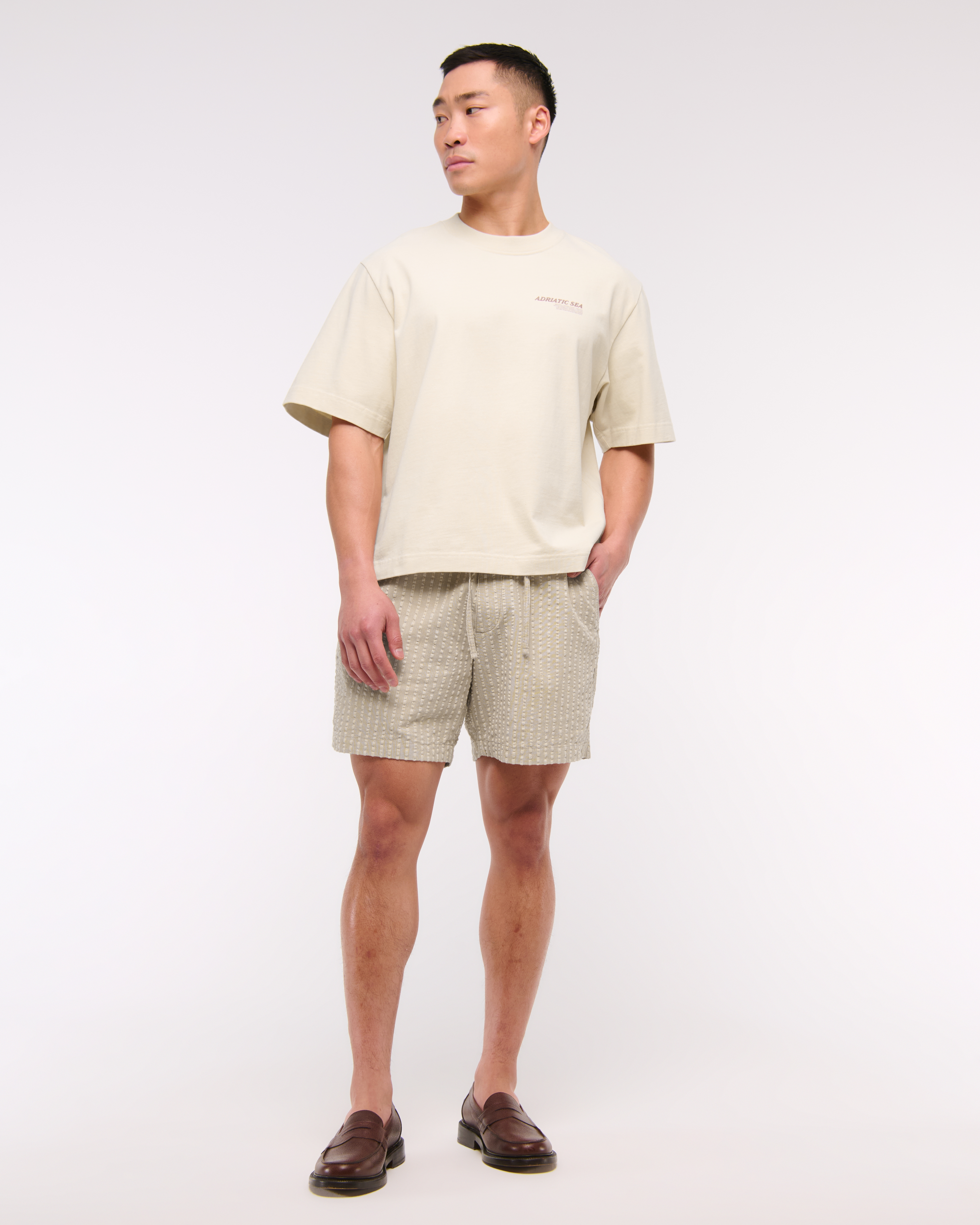 Abercrombie & Fitch Seersucker Pull-on Short In Neutral