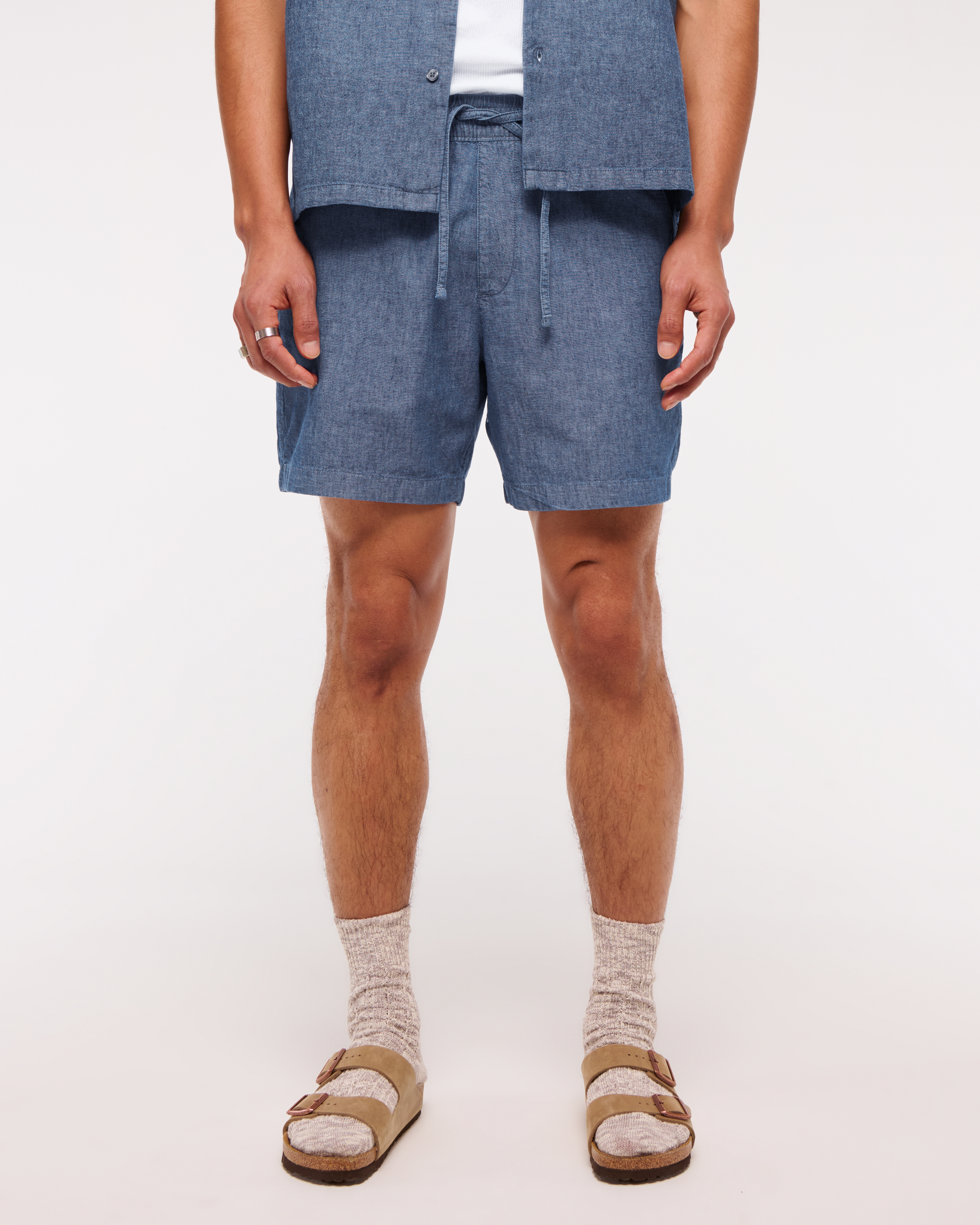 Abercrombie & Fitch Linen-blend Pull-on Short In Blue