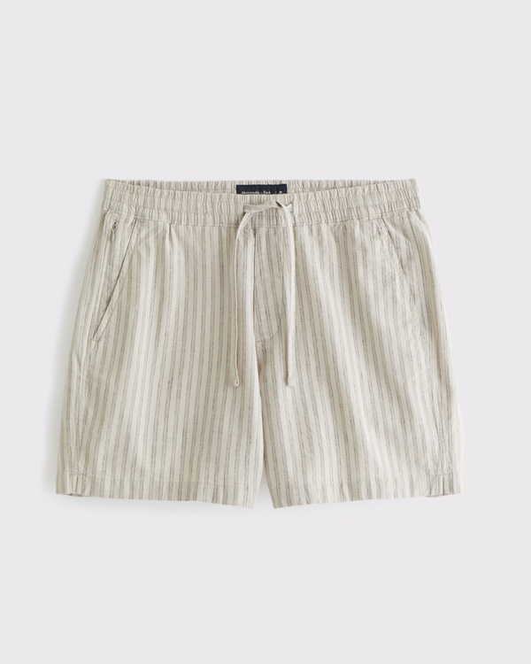 Linen-Blend Pull-On Short, Cream Stripe view 1