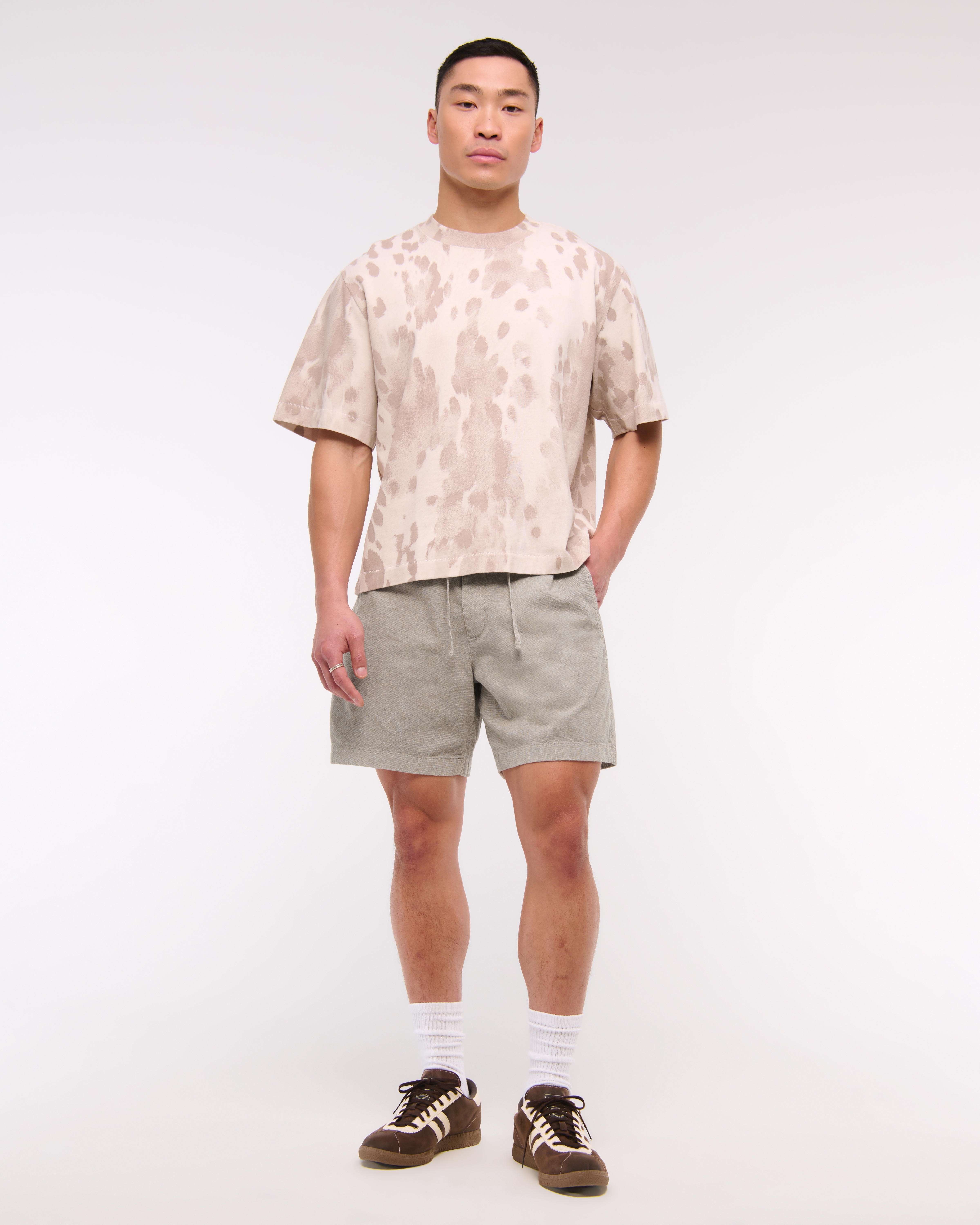 Abercrombie & Fitch Linen-blend Pull-on Short In Gray