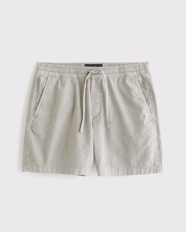 Linen-Blend Pull-On Short, Light Gray view 1