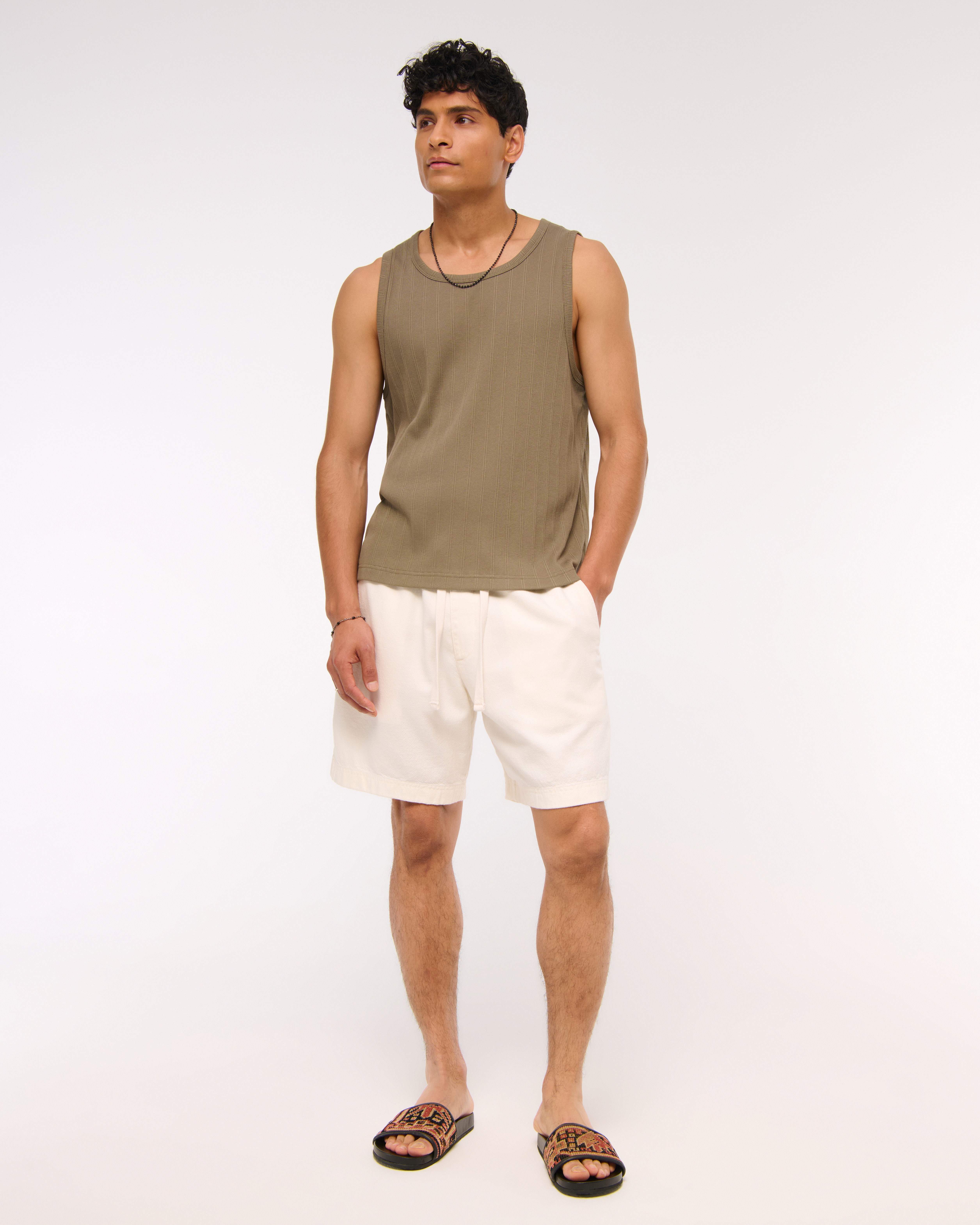 Abercrombie & Fitch Cotton Texture Pull-on Short In White