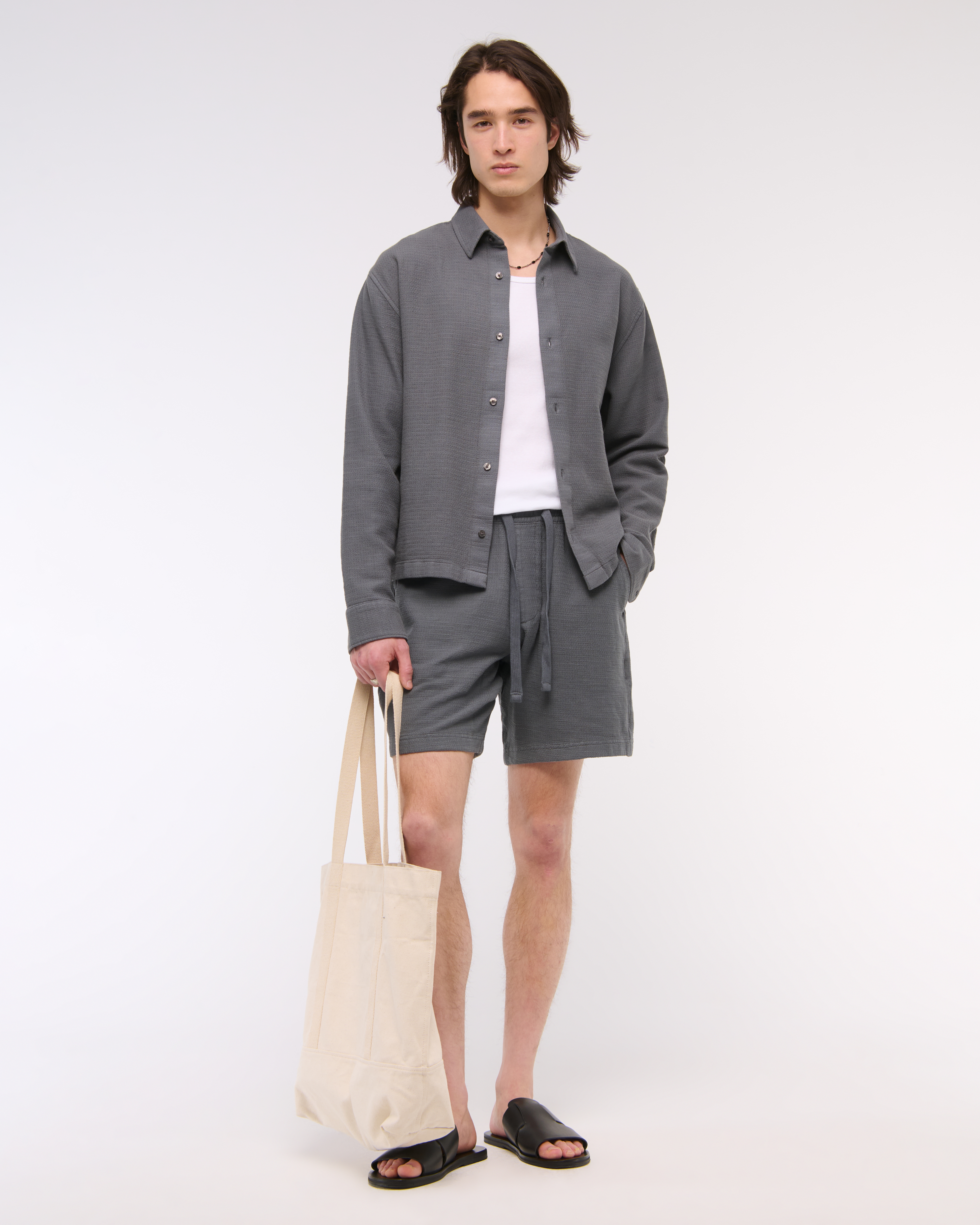 Abercrombie & Fitch Cotton Texture Pull-on Short In Gray