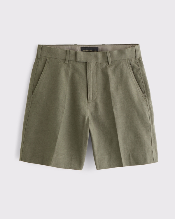 The A&F Collins Tailored Linen-Blend Suit Short, Olive view 1