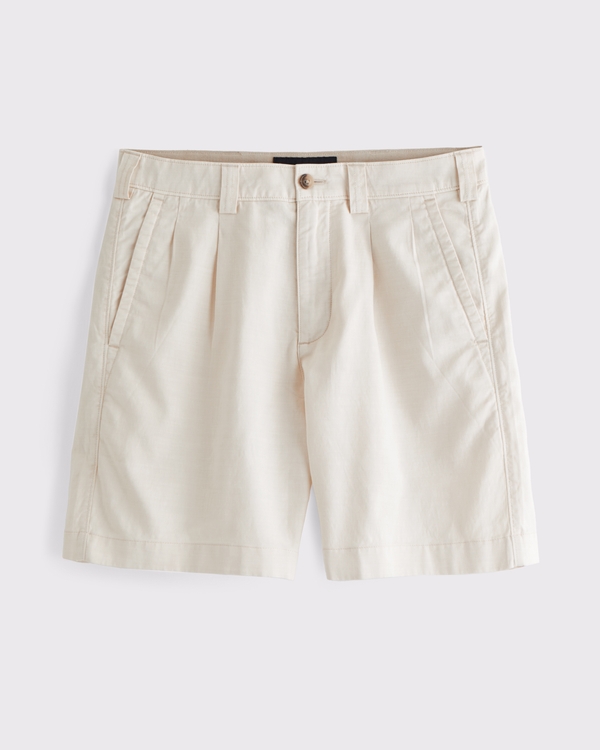 Cotton-Blend Pleated Short, Warm Beige view 1