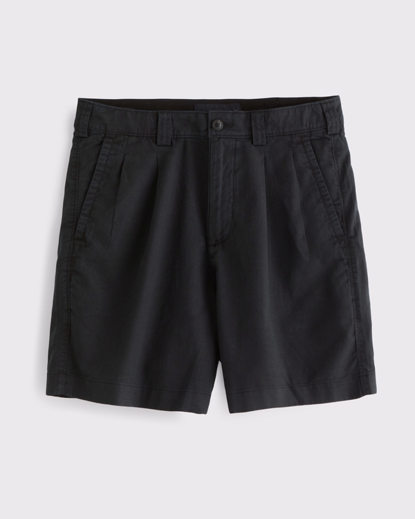 Cotton-Blend Pleated Short, Black view 1