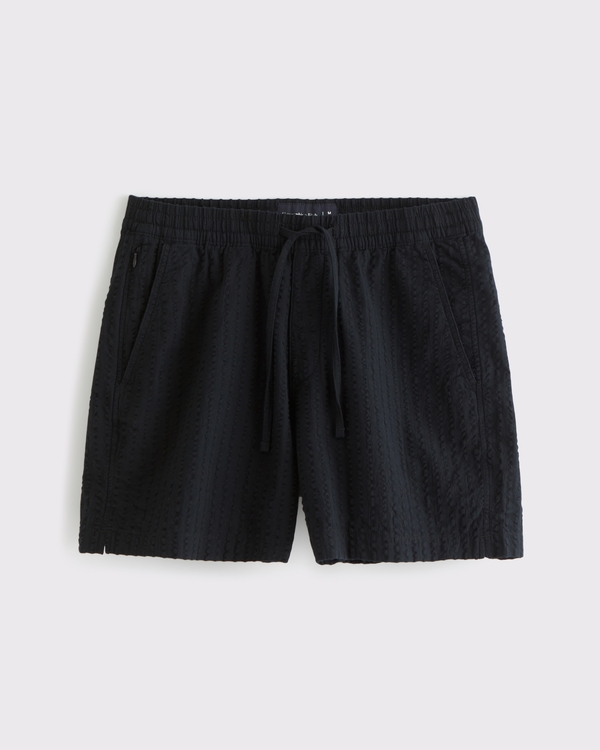 Seersucker Pull-On Short, Black Pattern view 1
