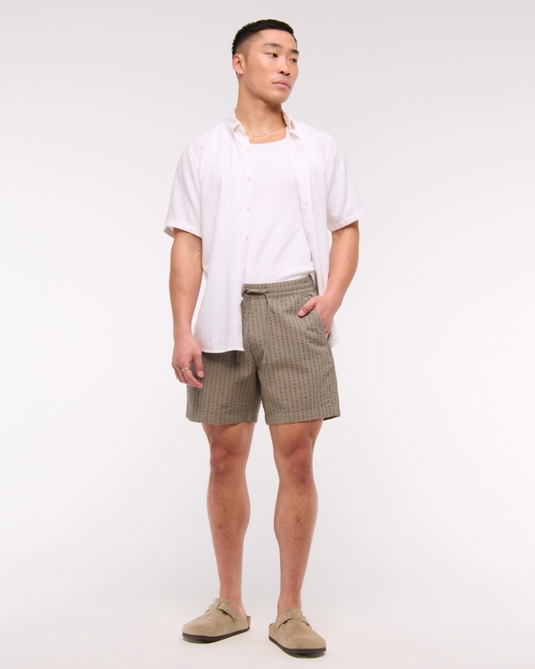 Seersucker Pull-On Short, Brown Pattern view 1