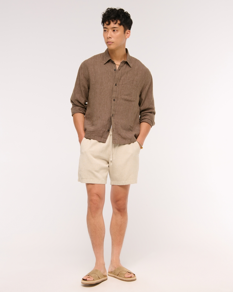 Relaxed Tailored Linen-Blend Pull-On Short
