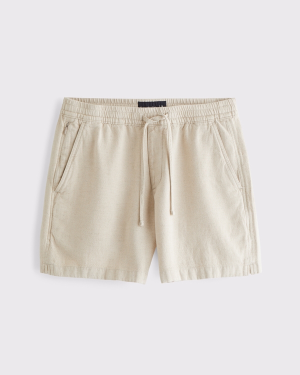 Relaxed Tailored Linen-Blend Pull-On Short, Light Beige view 2