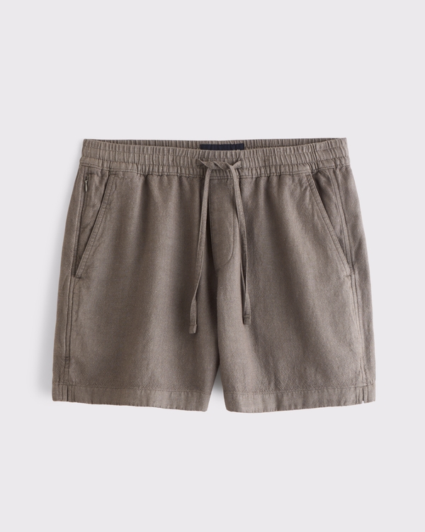 Relaxed Tailored Linen-Blend Pull-On Short, Gray Brown view 1