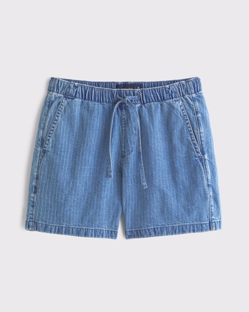 Linen-Blend Denim Pull-On Short