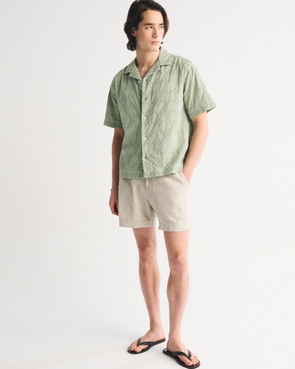 Textured Pull-On Short, Light Beige view 1