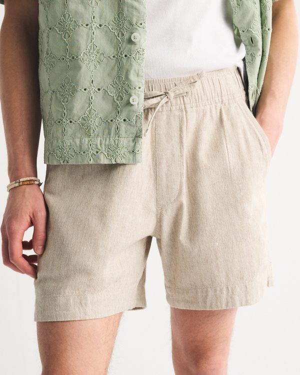 Textured Pull-On Short, Light Beige view 2