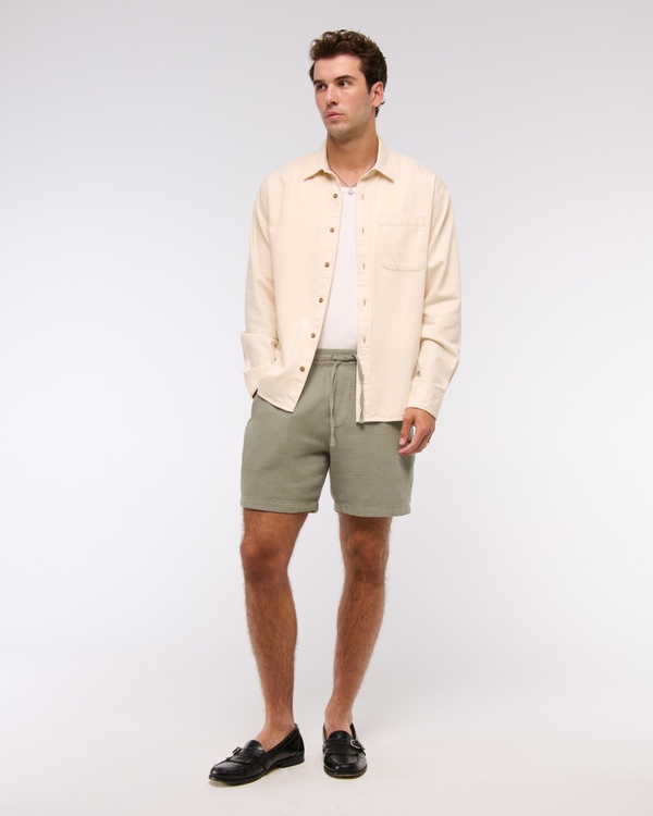 Cotton Texture Pull-On Short, Dark Sage view 1
