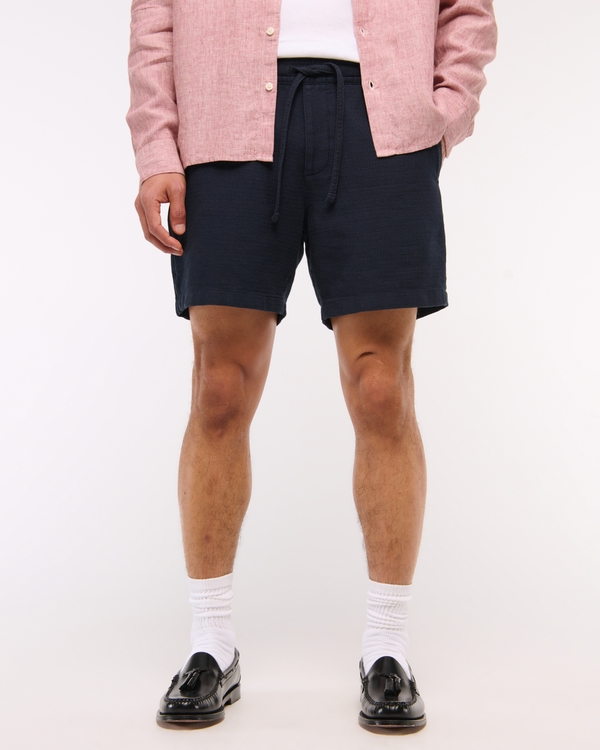 Cotton Texture Pull-On Short, Deep Navy view 2