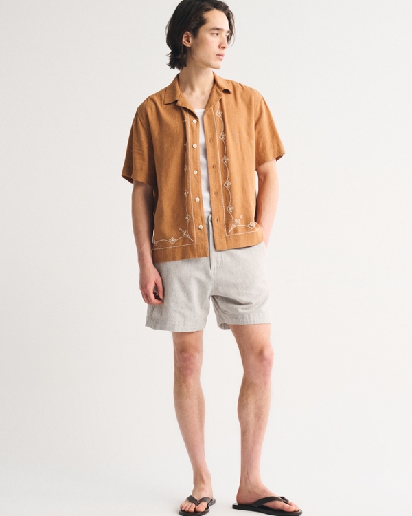 Cotton Plainfront Short, Oatmeal view 1