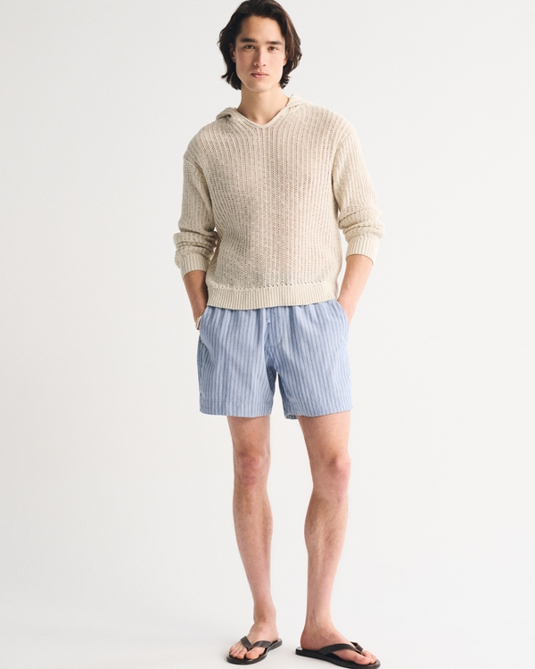 Textured Pull-On Short, Navy Stripe view 1