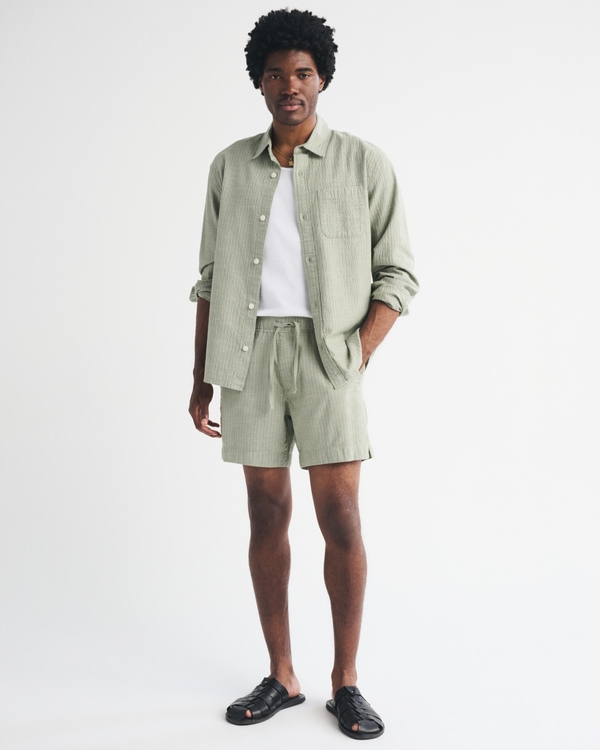 Seersucker Pull-On Short, Slate Green Stripe view 1