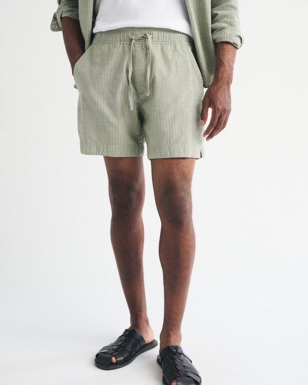 Seersucker Pull-On Short, Slate Green Stripe view 2